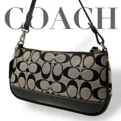 【美品】COACH コーチ アクセサリーポーチ グレー シグネチャー ブラック