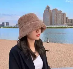 ファー　バケットハット　バケハ　ハット　ベージュ