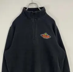 ハーフジップ　刺繍　裏起毛　スウェット　トレーナー　古着　M