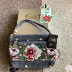 FEILER 花柄刺繍 ポーチ グレー