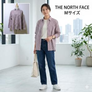 ノースフェイス レディース チェックシャツ M 赤 白 シアサッカー 美品