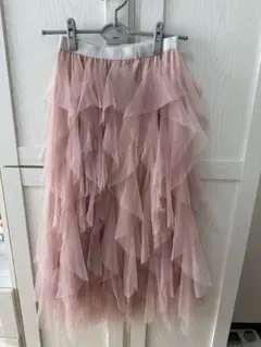 ピンク チュール ロングスカート　チュールフリルロングスカートGRL