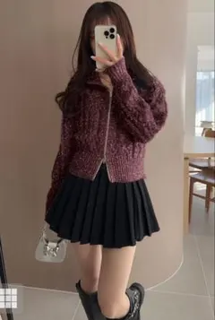 GRL グレイル ダブルジップラメケーブルニットトップス