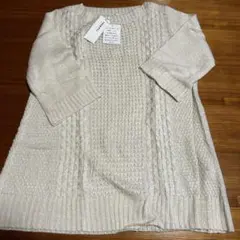 新品　アイボリー アクリル100% 長袖ニットセーター LL