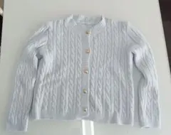 ケーブルニット カーディガン レディース ライトブルー 金ボタン