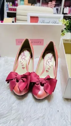 リボン付きフラットシューズ ピンク