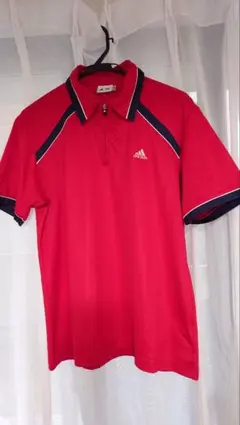 メンズadidas 赤 ポロシャツ ジッパー付き