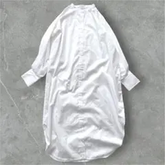 sara&cake ロングシャツワンピース　白　バンドカラー　ぽわん袖