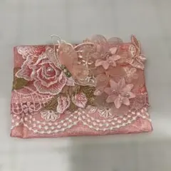 エレガント刺繍レース装飾ティッシュケース ピンク