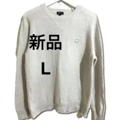 UNIQLO カウズ ウィンター ラムクルーネックセーター　オフホワイト　L