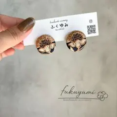 【#282】ネイビー/インド刺繍リボン/くるみボタン/ピアスorイヤリング