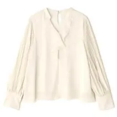 ラッフルフリル楊柳ブラウス ホワイト　NATURAL BEAUTY BASIC