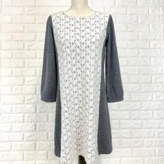 ♡クチュールブローチ【42】グレー レース切替 ニットワンピ 秋冬 カジュアル