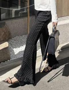 SHEIN FRIFUL ドット柄 フリル裾 フレアレッグ エレガントパンツ 夏
