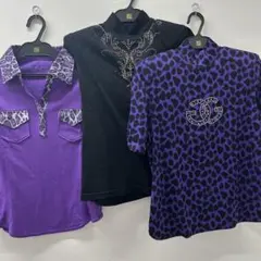 極美品 3枚セット L 11号 伊太利屋 半袖 Tシャツ 紫 豹柄 CCロゴ
