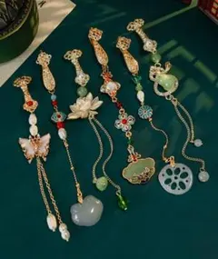 中華風 チェーンブローチ 縁起物 蝶 蓮 瓢箪 クリップ式 襟留め 胸飾り