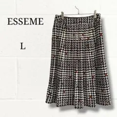 ESSEME エセム フレアスカート 総柄 レトロ モダン ブラウン 日本製 L