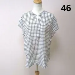 ☆23区 ノースリーブブラウス 格子柄 ホワイト×ネイビー 46 大きいサイズ