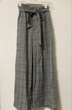グレー系チェック ワイドパンツ リボン付き ハニーズ Honeys