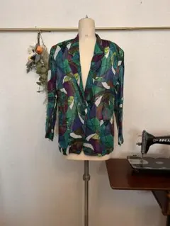 柄シャツ　総柄　ブラウス　ヴィンテージ　古着　レトロレディース　綿　夏　11号