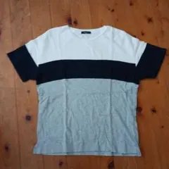 ホワイト ネイビー グレー ストライプ Tシャツ M