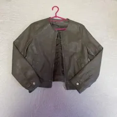 カーキーグレー ショートレザージャケット M
