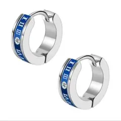 ローマ数字 ピアス 青 2個 メンズ レディース 韓国 リング フープ