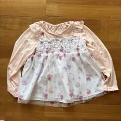 長袖カットソー 120cm ピンク チュール重ね着風