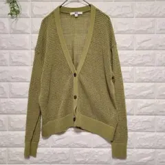 【ユニクロ】かぎ編み　ニット　カーディガン　長袖　モスグリーン　L