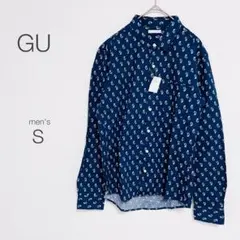 【ジーユー】シャツ【S】長袖 ペイズリー柄 ネイビー カジュアル 綿100 新品