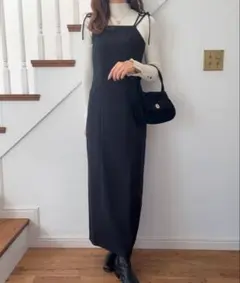 LAUIR　バックオープン肩リボンキャミワンピース