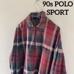 90sPOLOSPORTポロスポーツハーフジップ長袖チェックシャツメンズチェック