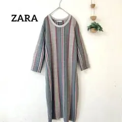 ZARA ザラ マルチカラー ストライプ ニット ワンピース L ロング