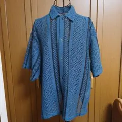 ○レース編みオーバーサイズカーディガン 青