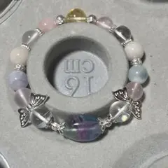 天然石 フローライト 蝶 デザインブレスレット