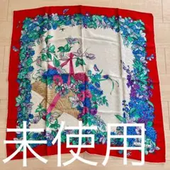 【未使用】 Christian Dior スカーフ 花 赤