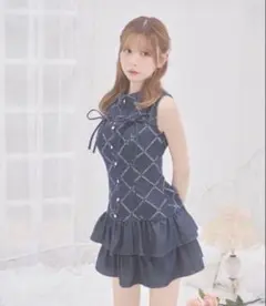 ミシェルマカロン デニムフリルミニワンピース ミシェルマカロン デニムフリルワンピース XSサイズ - メルカリ
