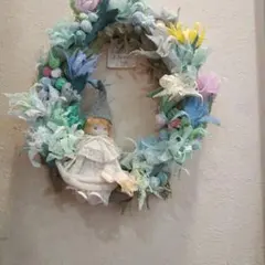 ミニリース。o○ハンドメイド雑貨　レースのリース　エクリュとベビーブルーレース ミニリース♡プリザーブドフラワーとレースのリース - メルカリ