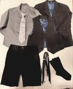 結婚式　男の子スーツ100cm ７点セット　バーバリーネクタイ