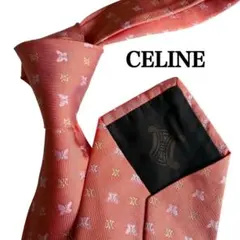 CELINE セリーヌ　ネクタイ オレンジ 蝶 マカダム柄 ブランドロゴ赤ピンクのサムネイル