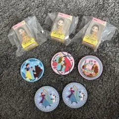 ディズニープリンセス Qposket フィギュアと缶バッジセット