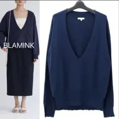 ★美品★BLAMINK★深Vネックニット オーバーサイズ ネイビー 38★のサムネイル