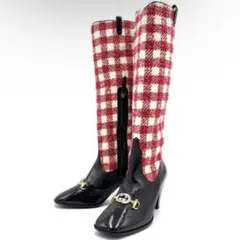 GUCCI ズゥミ ホースビット ロングブーツ チェック柄 約24.5cmのサムネイル