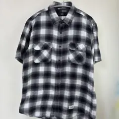 AZUL by moussy オンブレチェック 半袖シャツ 黒 ホワイト Lのサムネイル