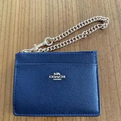 未使用　COACH コーチ チェーン付き カードケース コインケース ネイビー