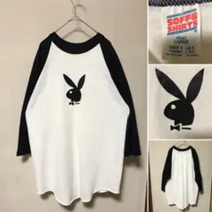 USA製 90s PLAYBOY SOFFE 七分丈 ベースボールシャツ 白黒Lのサムネイル