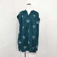 r.p.s Vネック刺繍花柄チュニック ダークグリーン コットン Fのサムネイル
