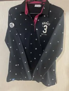 adidas 長袖ポロシャツ ブラック ロゴ総柄