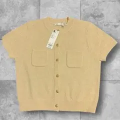 GU メタルボタンカーディガン 半袖 イエロー L 新品のサムネイル