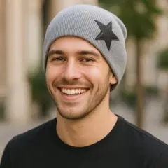 星柄 ニット帽 ビーニー キャップ ブラック レディース メンズ